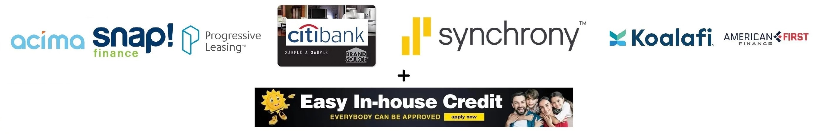 CitiBank Synchrony Genesis Acima Snap Progressive Leasing Koalafi American First Finance Easy Inhouse Credit