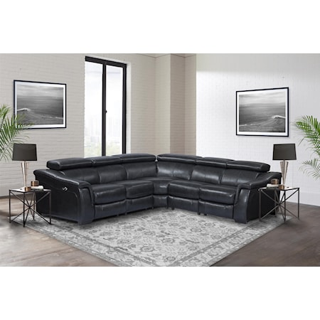 Leather Power Reclining Sectional Black